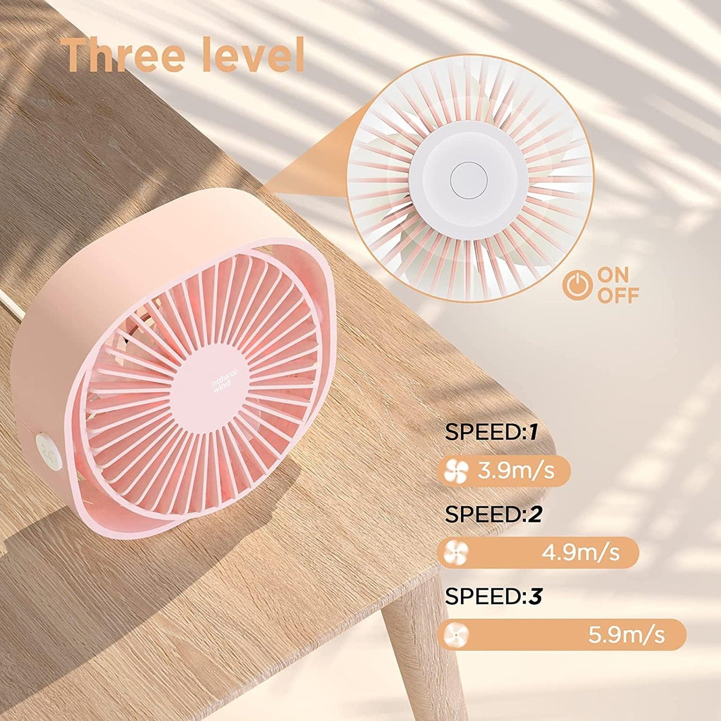 USB Small Desk Fan, Slumber Pod Fan [360°Rotatable Head &Powerful ] 3 Speeds Portable Personal Table Travel Fan for Sleeping Desk Cruise Ship Dorm Bedroom Office Office (No Battery)