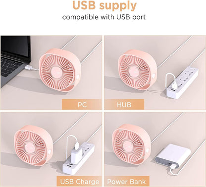 USB Small Desk Fan, Slumber Pod Fan [360°Rotatable Head &Powerful ] 3 Speeds Portable Personal Table Travel Fan for Sleeping Desk Cruise Ship Dorm Bedroom Office Office (No Battery)
