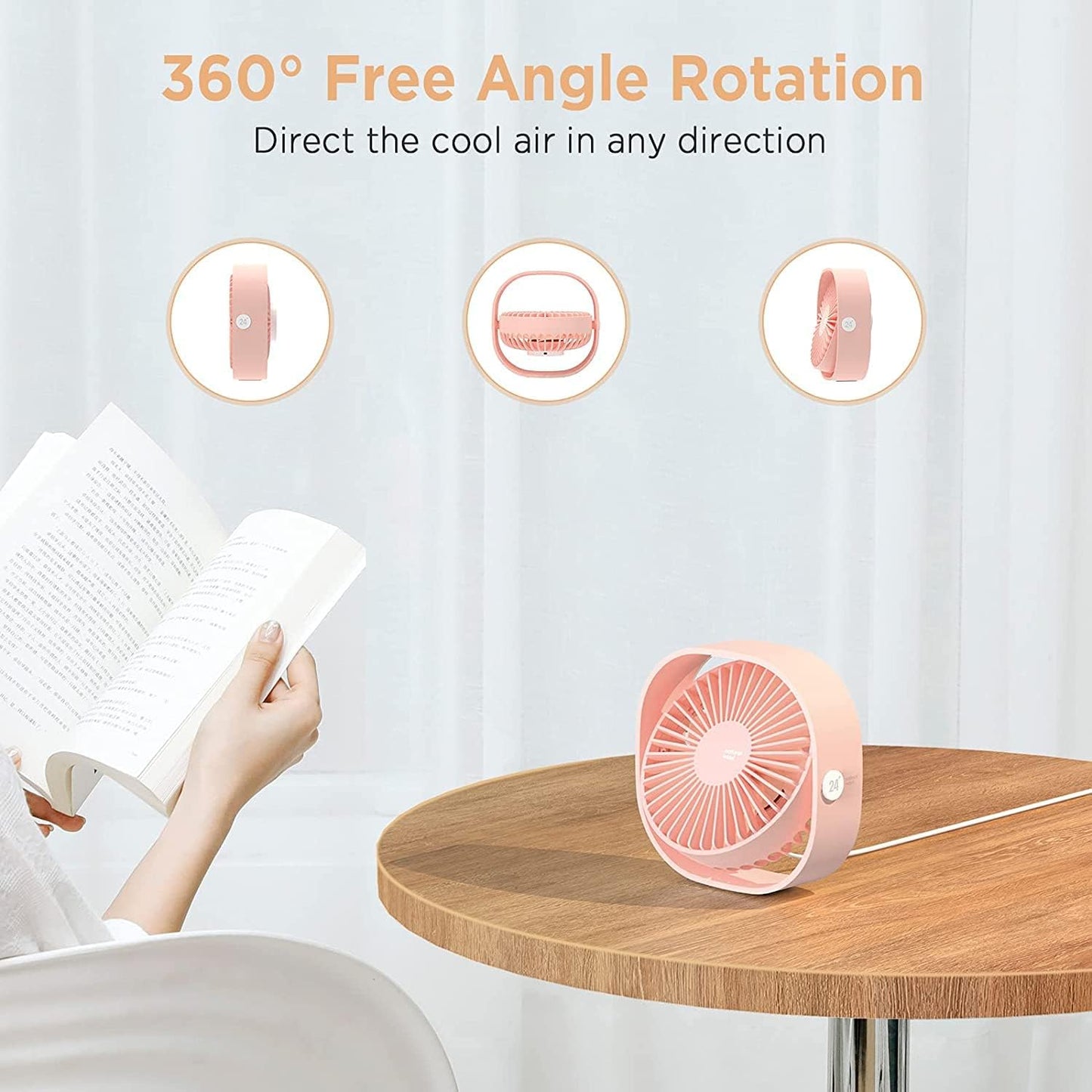 USB Small Desk Fan, Slumber Pod Fan [360°Rotatable Head &Powerful ] 3 Speeds Portable Personal Table Travel Fan for Sleeping Desk Cruise Ship Dorm Bedroom Office Office (No Battery)