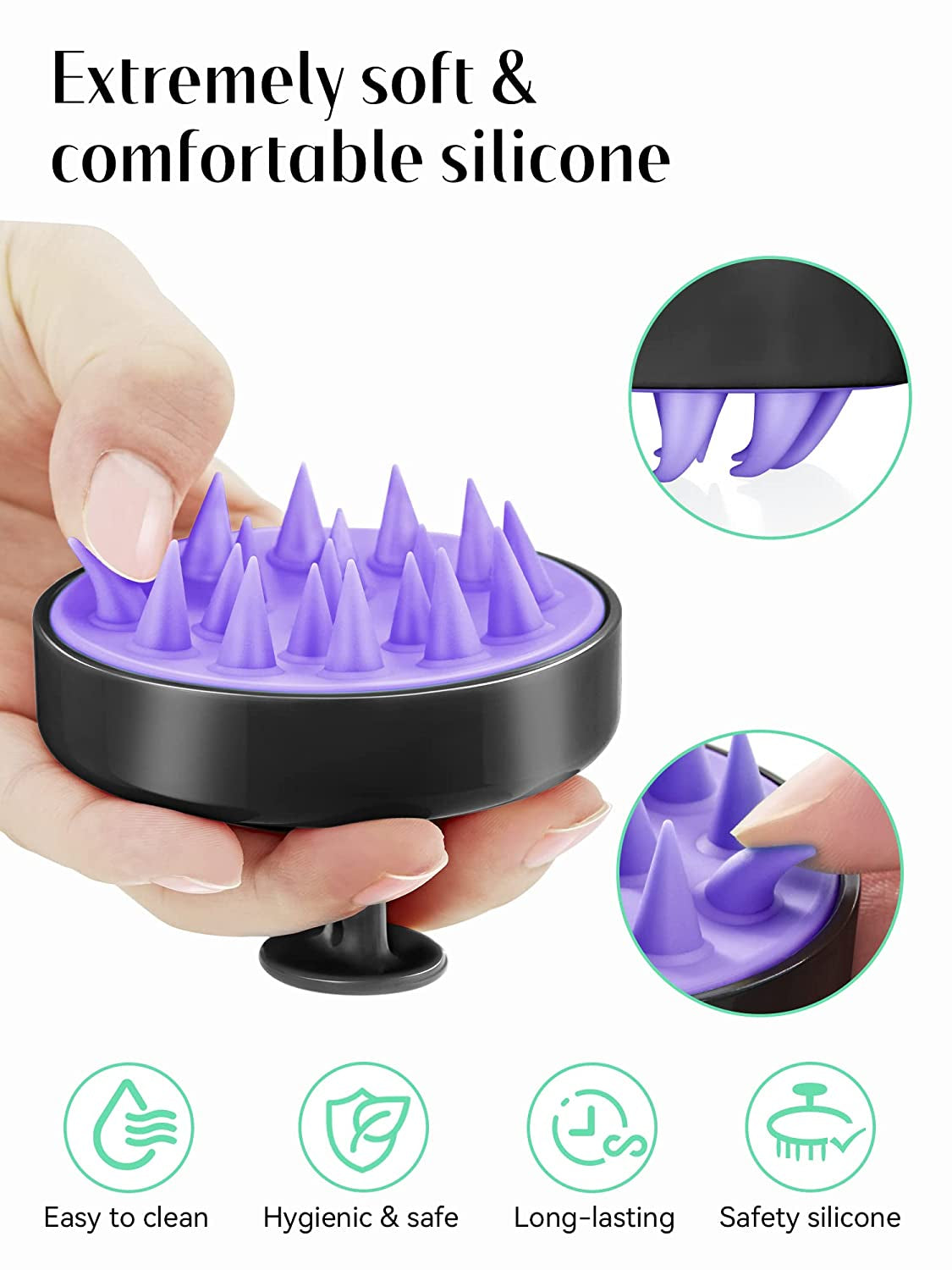 Scalp Massager Hair Growth, Soft Silicone Scalp Scrubber Shampoo Brush for Exfoliation, Dandruff Removal Head Massage Stress Relax, Wet & Dry Use for Thick Thin Curly Hair Care, Black