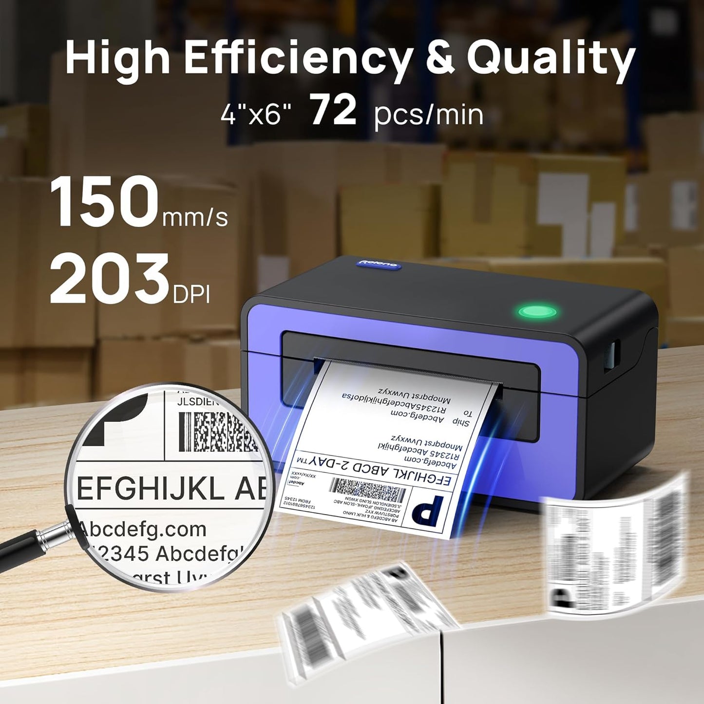 Shipping Label Printer, PL60 4X6 Label Printer for Shipping Packages, Direct Thermal Printer, Compatible with Windows, Mac, Linux, Widely Use for Shopify, Ebay, Amazon, UPS, Fedex, Etsy, Purple