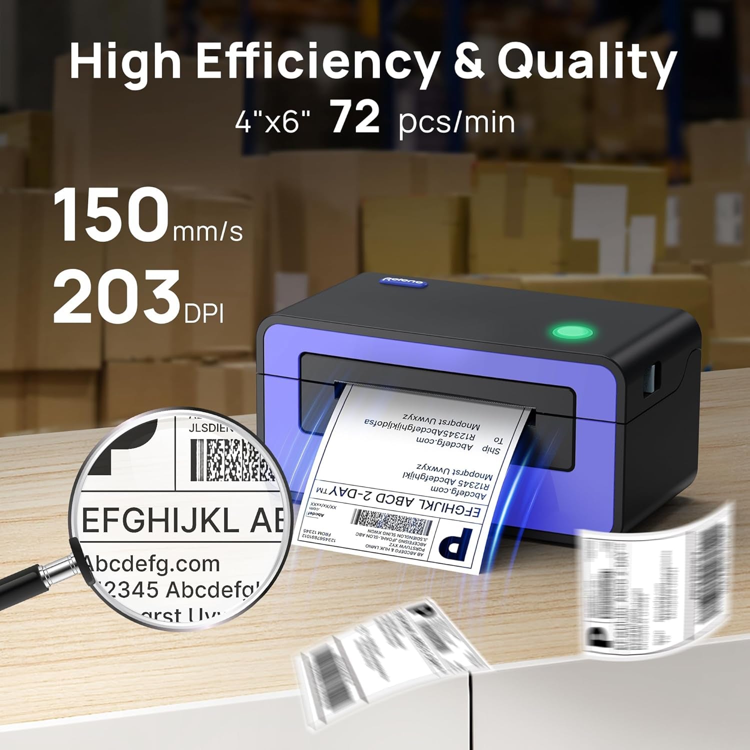 Shipping Label Printer, PL60 4X6 Label Printer for Shipping Packages, Direct Thermal Printer, Compatible with Windows, Mac, Linux, Widely Use for Shopify, Ebay, Amazon, UPS, Fedex, Etsy, Purple