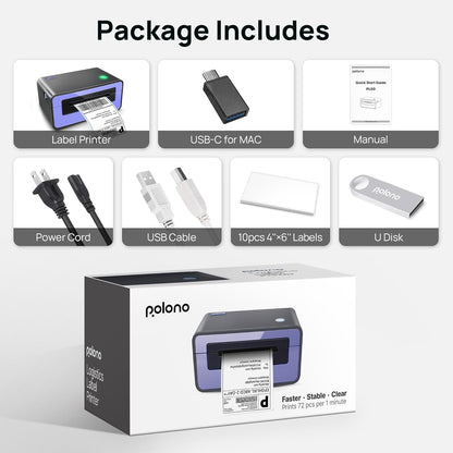 Shipping Label Printer, PL60 4X6 Label Printer for Shipping Packages, Direct Thermal Printer, Compatible with Windows, Mac, Linux, Widely Use for Shopify, Ebay, Amazon, UPS, Fedex, Etsy, Purple