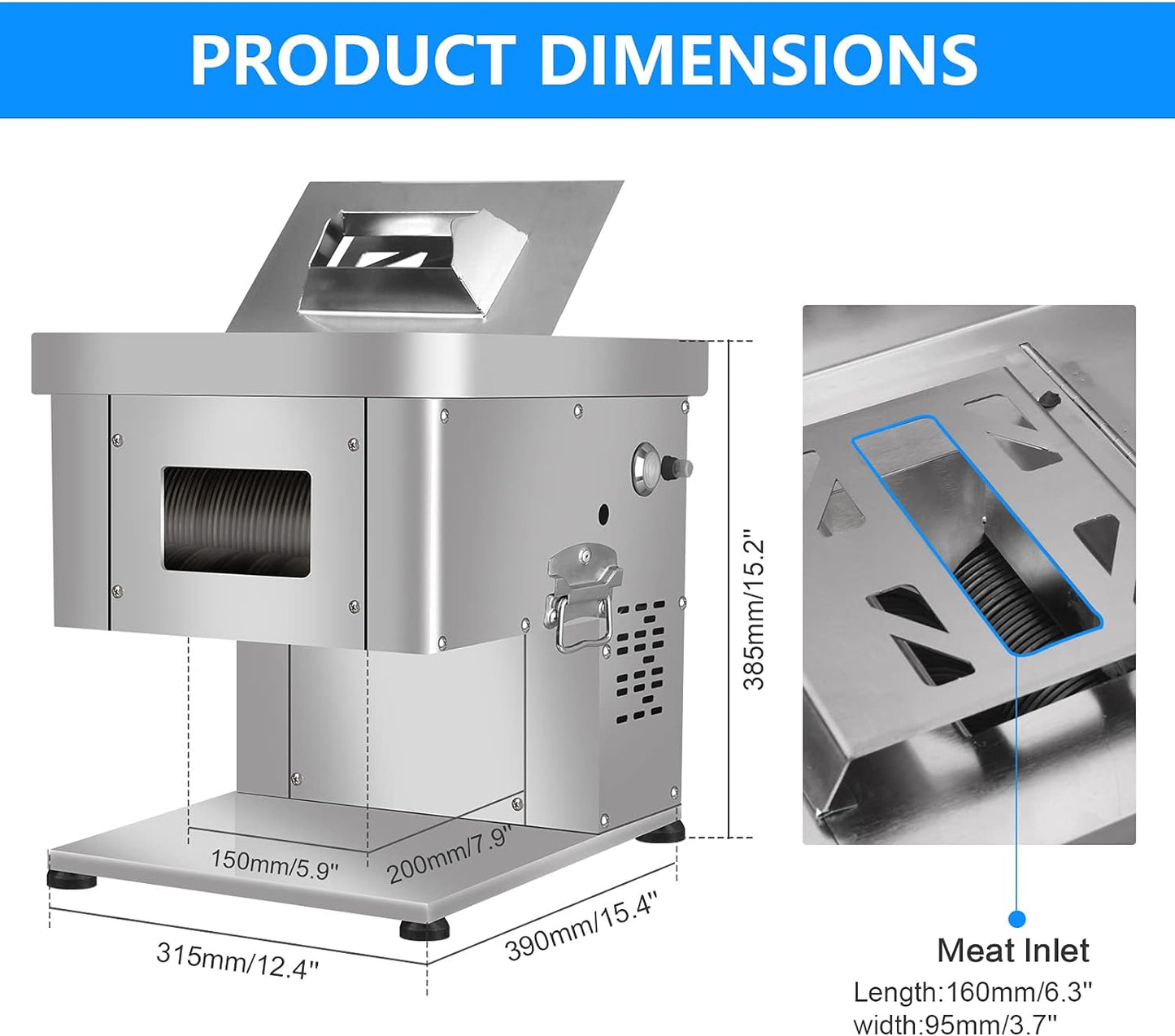 MPSMAG 3.5Mm Meat Slicer 1100W Meat Cutter Machine 330Lbs/Hr Electric Deli Food Slicer Meat Cutting Machine Meat Cutter Fresh Meat Shredded Fresh Meat Dicer Slicer Processing Machine