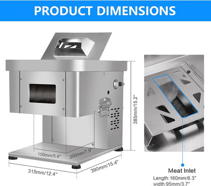 MPSMAG 3.5Mm Meat Slicer 1100W Meat Cutter Machine 330Lbs/Hr Electric Deli Food Slicer Meat Cutting Machine Meat Cutter Fresh Meat Shredded Fresh Meat Dicer Slicer Processing Machine